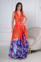 فستان اورنج مميز بورود باللون البنفسجي