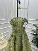 فستان سهره زيتي مع تطريز فاخر