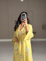 جلابية نسائية ناعمة لون اصفر ليموني فاتح