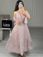 فستان سهره وردي مزهر