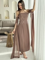 فستان ناعم عاري الكتف بأكمام مميزة