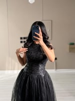 فستان سهرة قصير اسود فاخر وجذاب