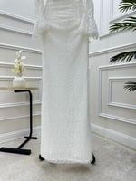 فستان دانتيل فخم باكمام اوف شولدر بلون اوف وايت