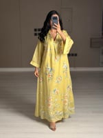 جلابية نسائية ناعمة لون اصفر ليموني فاتح