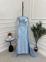 فستان سهره سماوي مع أكمام