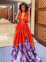 فستان اورنج مميز بورود باللون البنفسجي