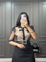 فستان مميز بلون مكس اسود وبيج من لوكا فاشن