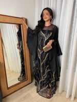 جلابية كويتية أنيقة باللون الأسود للتسوق عبر الإنت...