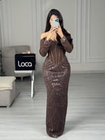 فستان كوفي شيك مطرز بكورسيه