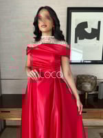 فستان سهرة احمر تفته فصوص راقي