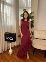 فستان سهره احمر بفتحه جانبيه من لوكا فاشن