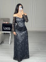 فستان سهره اسود بطانه رصاصي