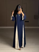 جلابية نسائية كاجوال لونين كحلي وأبيض بتصميم مفتوح...