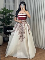 فستان سهره سكري مع تطريز احمر