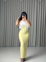 فستان اصفر بريش ابيض