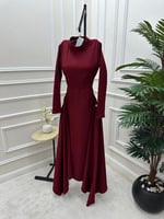 فستان ناعم باكمام باللون العودي