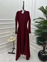 فستان ناعم باكمام باللون العودي