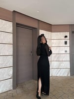 فستان سهره ناعم باللون الأسود