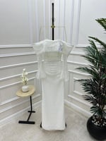 فستان دانتيل فخم باكمام اوف شولدر بلون اوف وايت