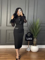 فستان ا انيق بتصميم ريش ولون اسود من لوكا فاشن