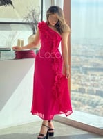 فستان ناعم بكشكش باللون الفوشي