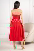 فستان احمر ناعم بكريستال انيق