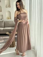 فستان ناعم عاري الكتف بأكمام مميزة