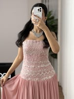 فستان سهره بكسرات مع شال