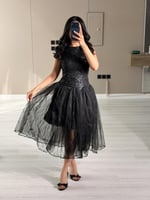 فستان سهرة قصير اسود فاخر وجذاب