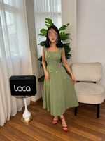 فستان ناعم زيتي انيق مطرز من لوكا فاشن