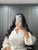 فستان طويل بحزام ولون بيج مميز من لوكا فاشن