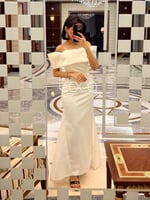 فستان ابيض انيق عاري الكتف