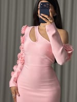 فستان ناعم باكمام وردي