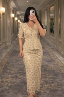 طقم ناعم دانتيل فاخر لون بيج قطعتين بتطريز فخم