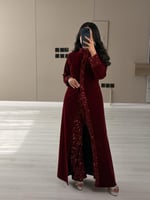 طقم مخمل عنابي مطرز فاخر تصميم لوكا