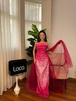 فستان سهره وردي بتطريز فخم وذيل من براند لوكا فاشن