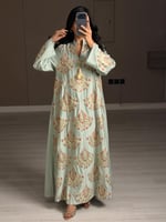 جلابية نسائية ناعمة لون اخضر فاتح تيفاني بتطريزات...