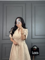 فستان بلون بيج بتطريز نقوش مميزه من لوكا فاشن