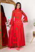 فستان احمر ناعم تصميم انيق