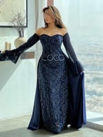 فستان انيق بنمط مورد عاري الكتف