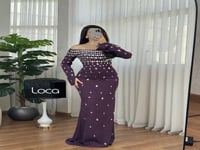 فستان موف بكرستال مثبت بخيوط