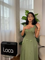 فستان ناعم زيتي انيق مطرز من لوكا فاشن