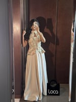 فستان سهرة بيج تصميم ميدي راقي