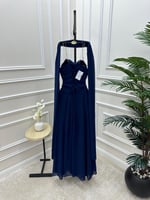 فستان ناعم كحلي مع شال