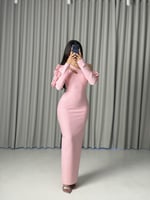 فستان ناعم باكمام وردي