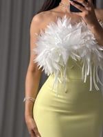 فستان اصفر بريش ابيض