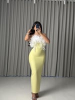 فستان اصفر بريش ابيض