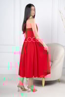 فستان احمر ناعم بكريستال انيق