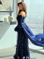 فستان انيق بنمط مورد عاري الكتف