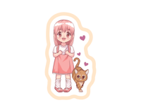 ستيكر فتاة وقطة